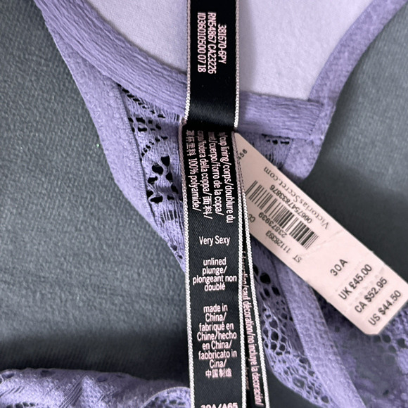 New Victoria’s Secret Very Sexy Unlined Plunge Bra 30A Purple Pearl Racerback - Picture 7 of 8